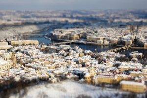 tilt shift, City, Snow, Prague