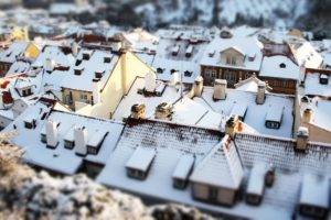 tilt shift, Snow, House, Rooftops