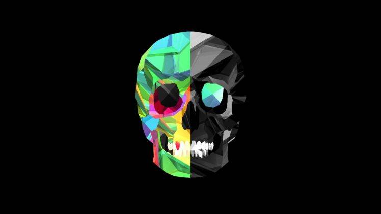 skull, Justin Maller, Black background HD Wallpaper Desktop Background