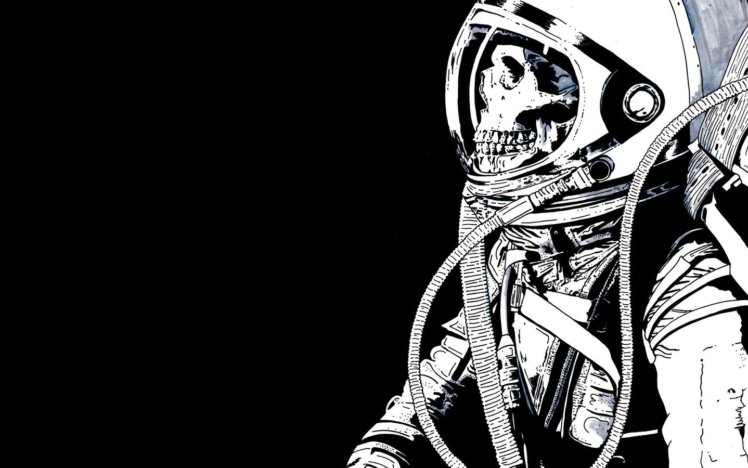 skull, Skeleton, Astronaut, Black background HD Wallpaper Desktop Background