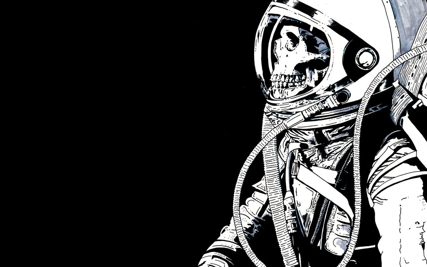 skull, Skeleton, Astronaut, Black background Wallpaper