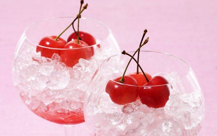 cherries, Glass, Ice HD Wallpaper Desktop Background