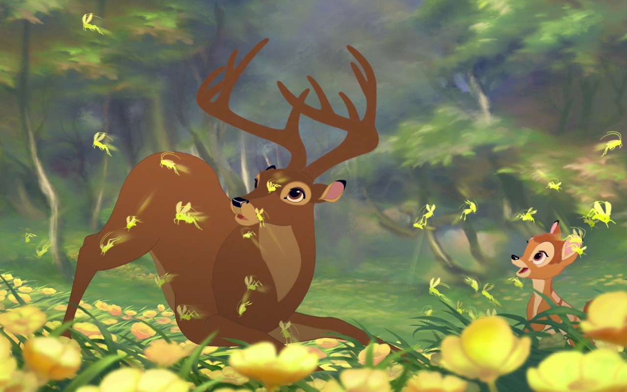 Bambi, Deer, Yellow flowers, Disney Wallpaper