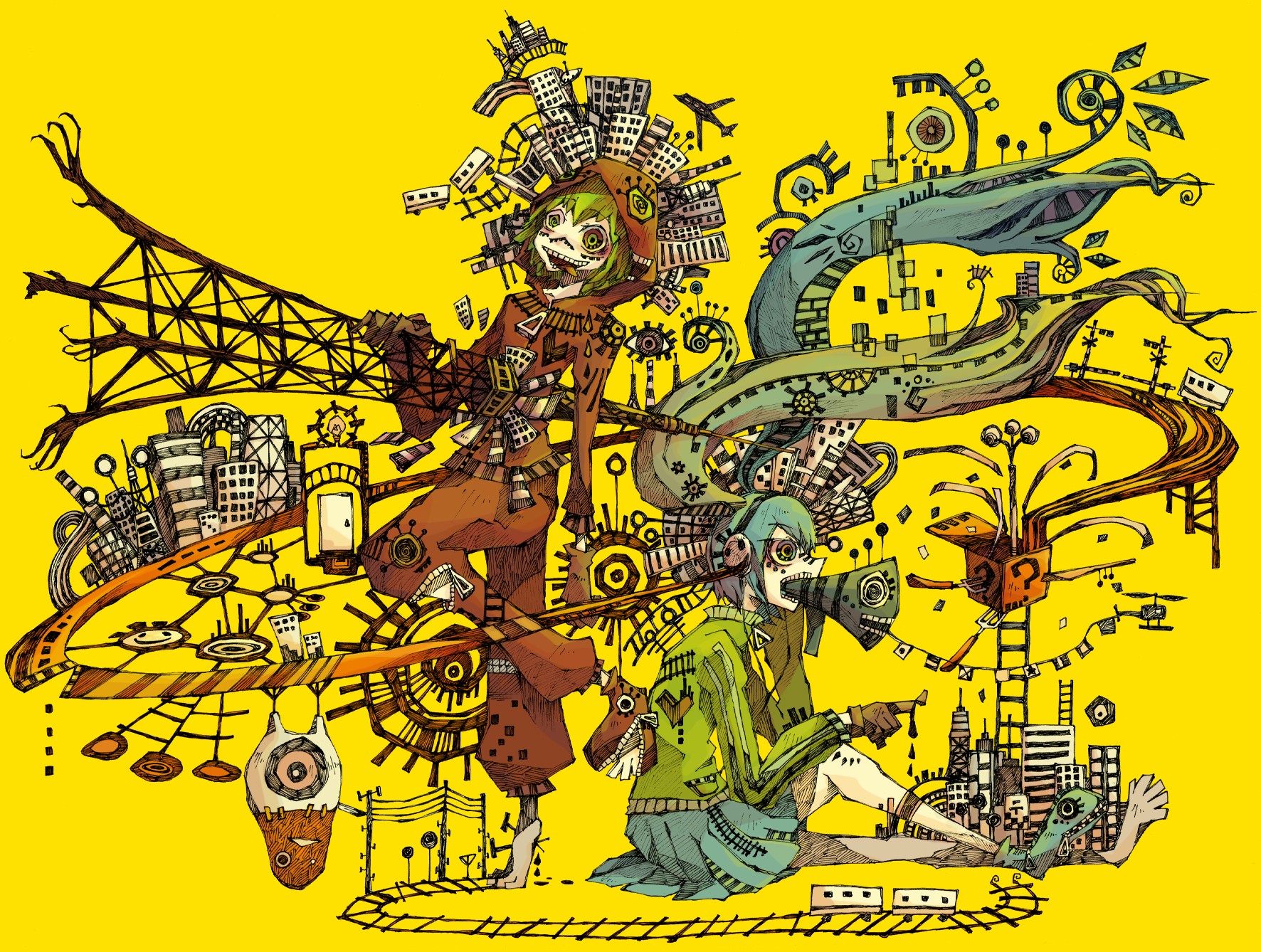 Megpoid Gumi, Hatsune Miku, Surreal Wallpaper