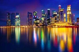 cityscape, Night, Colorful, Reflection, Singapore