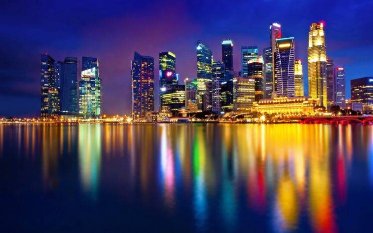 cityscape, Night, Colorful, Reflection, Singapore HD Wallpaper Desktop Background