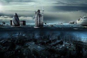 flood, Cityscape, London, England, UK, Split view, Sunken cities