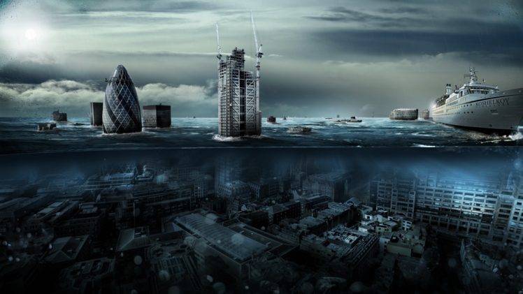 flood, Cityscape, London, England, UK, Split view, Sunken cities HD Wallpaper Desktop Background