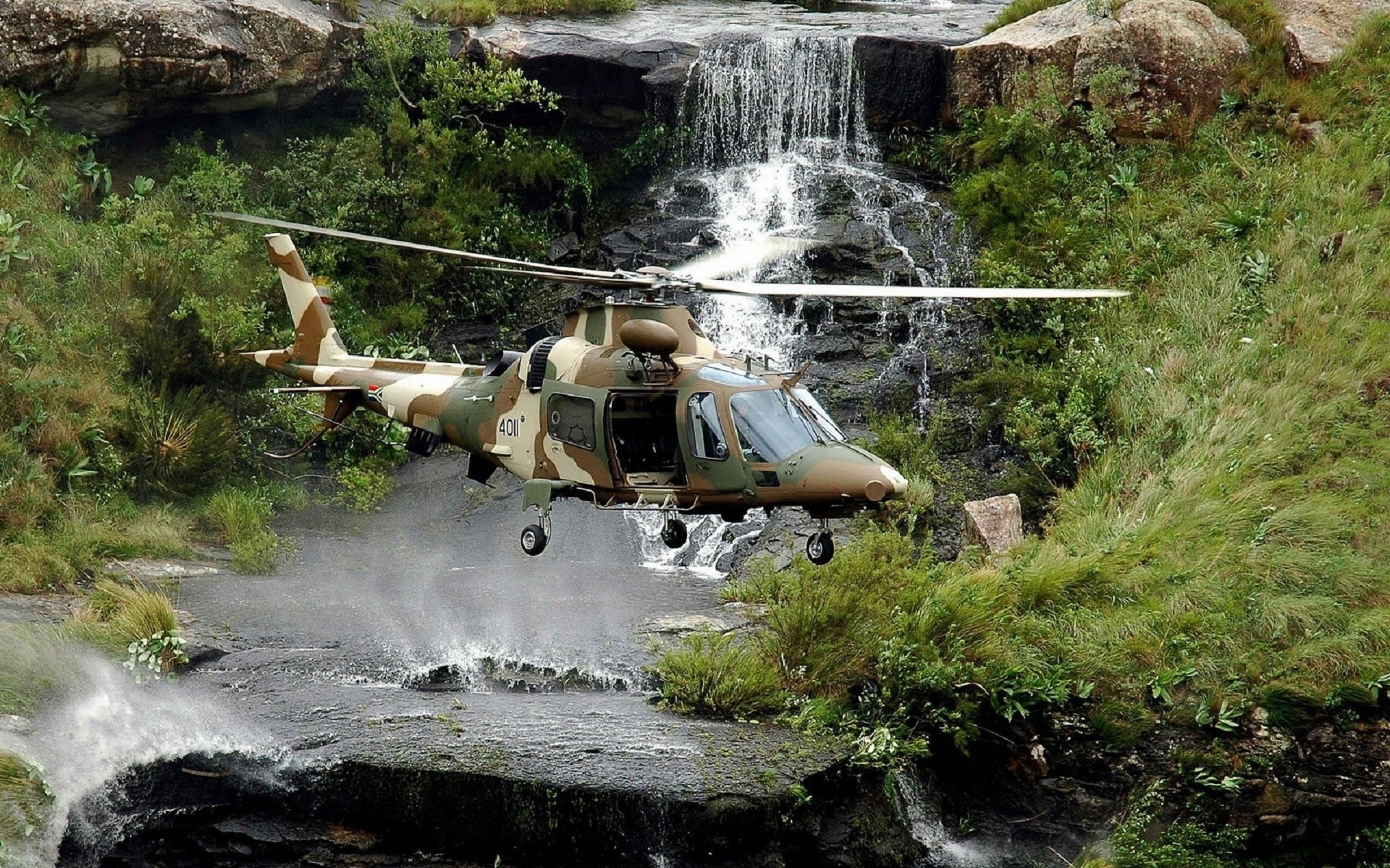 helicopters, Waterfall Wallpaper