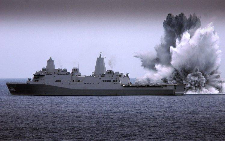 ship, Explosion, LPD 19, USS Mesa Verde HD Wallpaper Desktop Background