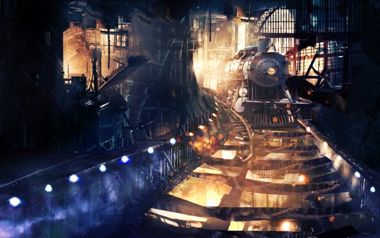 artwork, Fantasy art, Digital art, Train, Steam locomotive, Train station, Steampunk HD Wallpaper Desktop Background