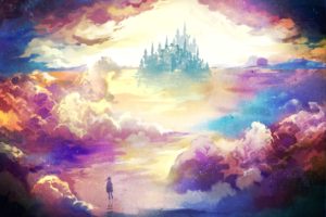 artwork, Fantasy art, Digital art, Stars, Clouds, Colorful, Castle