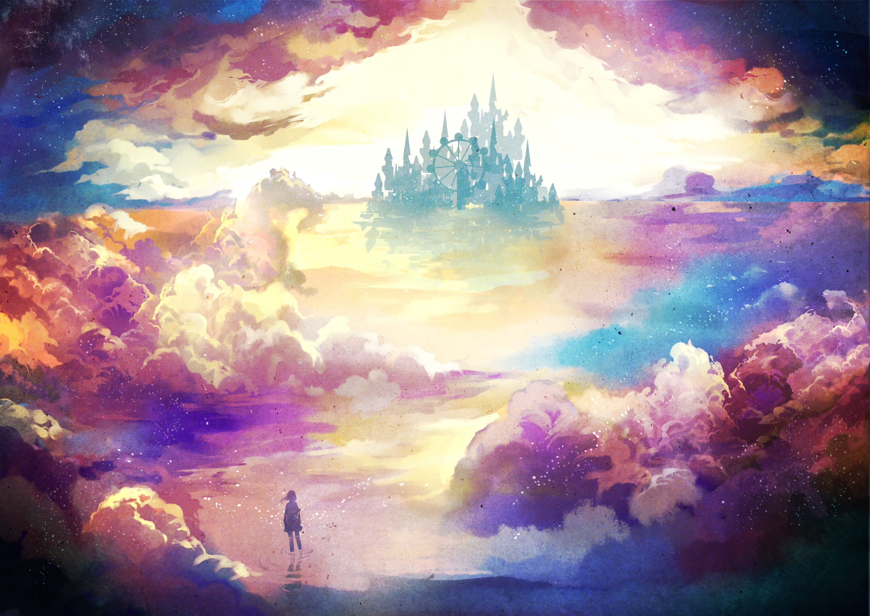 artwork, Fantasy art, Digital art, Stars, Clouds, Colorful, Castle Wallpaper