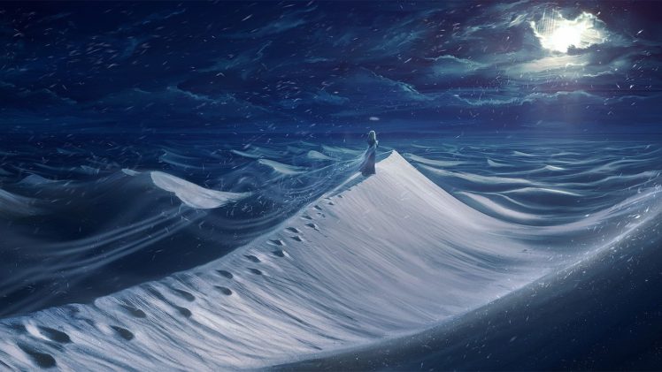 artwork, Fantasy art, Digital art, Desert, Night, Sand, Snow HD Wallpaper Desktop Background