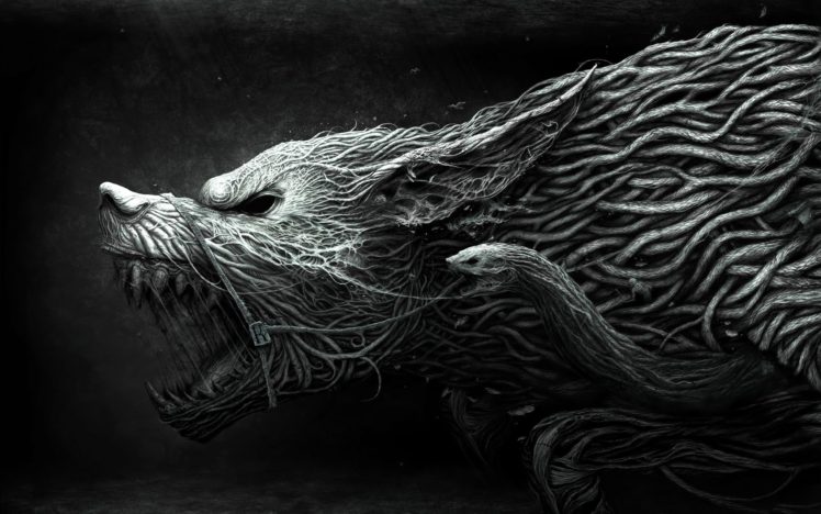 fantasy art, Wolf, Horror, Roots HD Wallpaper Desktop Background