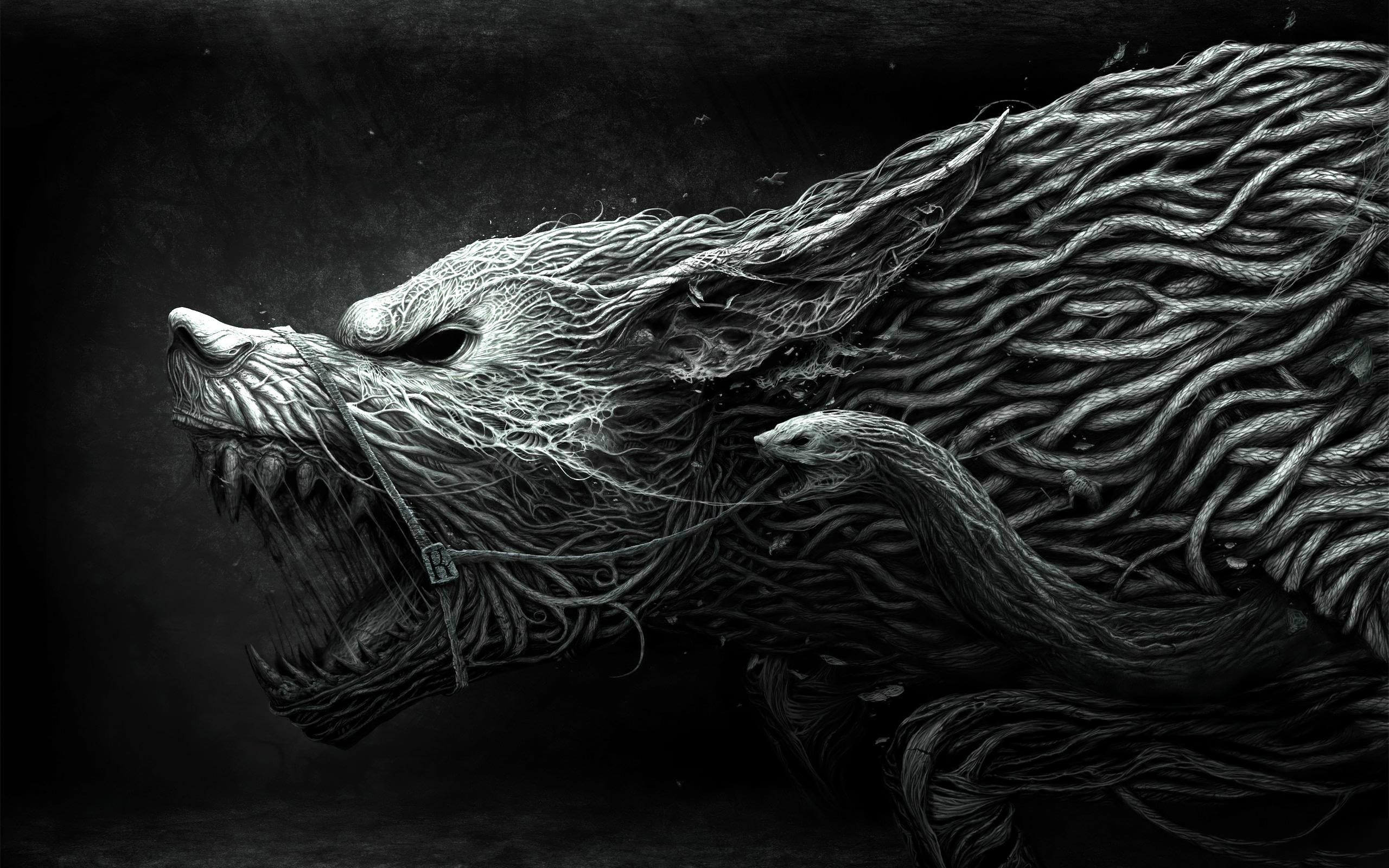 fantasy art, Wolf, Horror, Roots Wallpaper