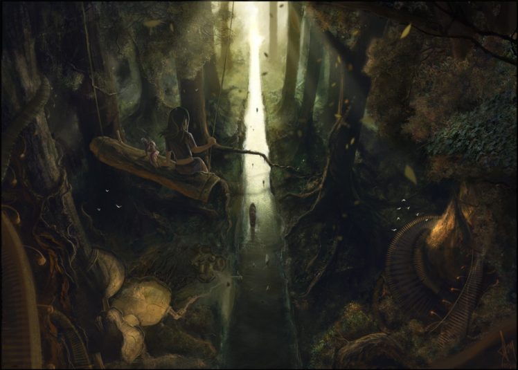 forest, River, Artwork, Fantasy art HD Wallpaper Desktop Background