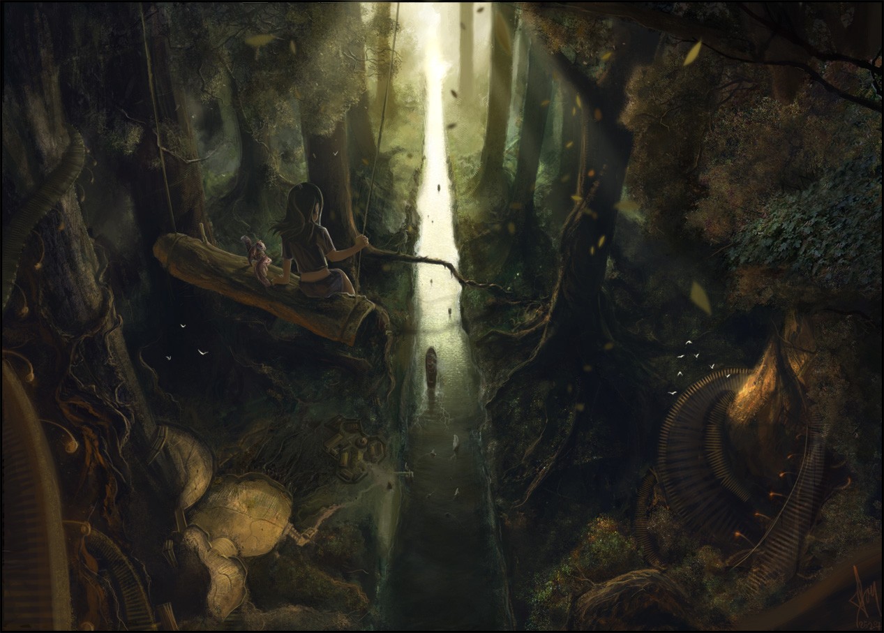 forest, River, Artwork, Fantasy art Wallpaper