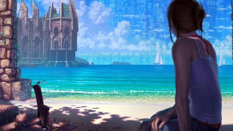 people, Beach, Fantasy art, Sailing ship HD Wallpaper Desktop Background