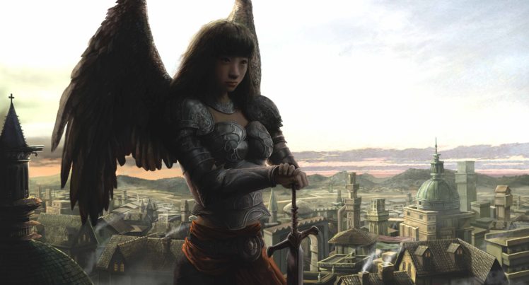 fantasy art, Wings, Sword, Armor HD Wallpaper Desktop Background