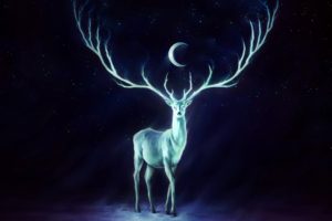 artwork, Crescent moon, Painting, Deer, Antlers, Stags, Fantasy art