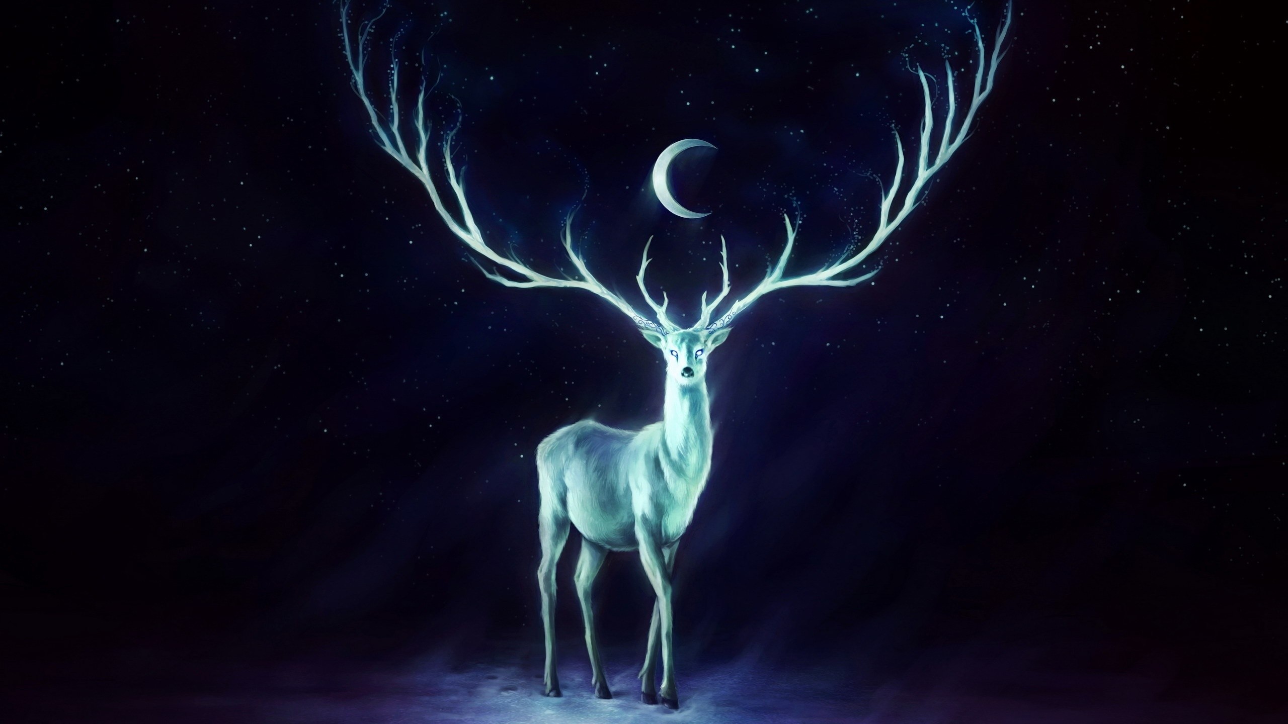 artwork, Crescent moon, Painting, Deer, Antlers, Stags, Fantasy art Wallpaper