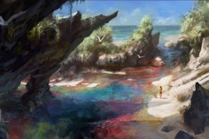 artwork, Fantasy art, Beach, Colorful, Sea, Nature