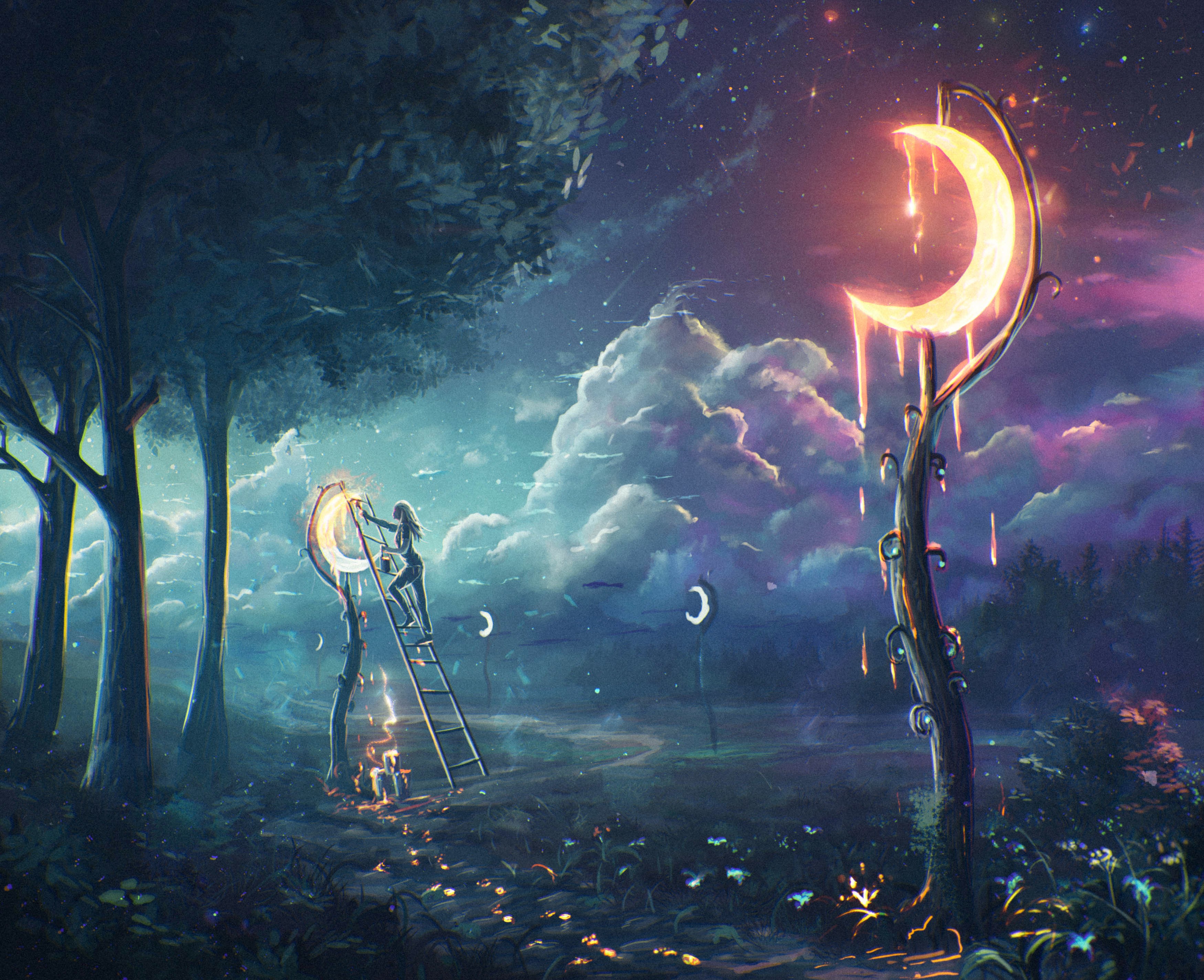 Sylar, Fantasy art, Moonlight, Clouds Wallpaper