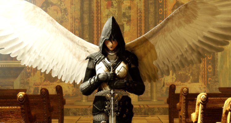fantasy art, Sword, Armor, Wings, Hoods, Church HD Wallpaper Desktop Background