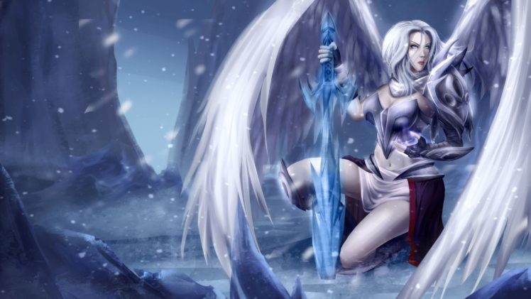 fantasy art, Angel, Sword, Wings, Snow HD Wallpaper Desktop Background