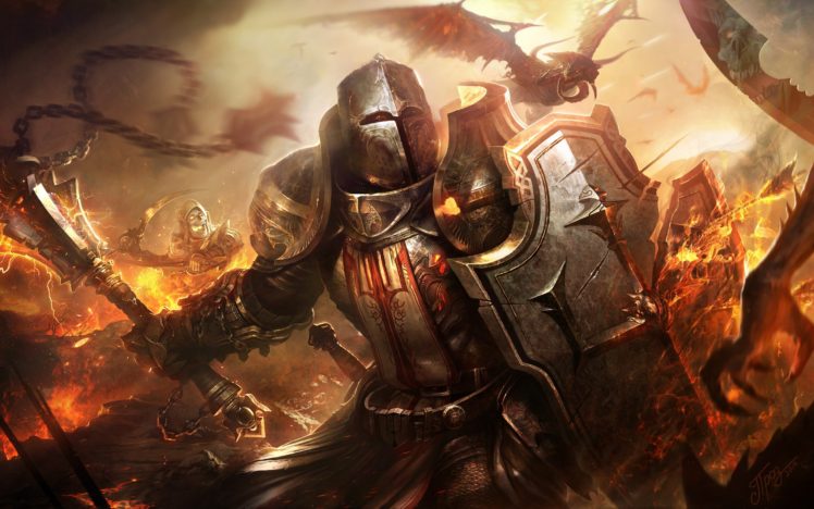 warrior, Shields, Dragon, Skeleton HD Wallpaper Desktop Background