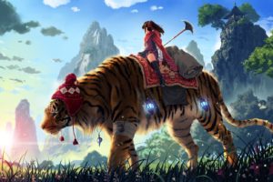 anime, Tiger, Digital art, Original characters