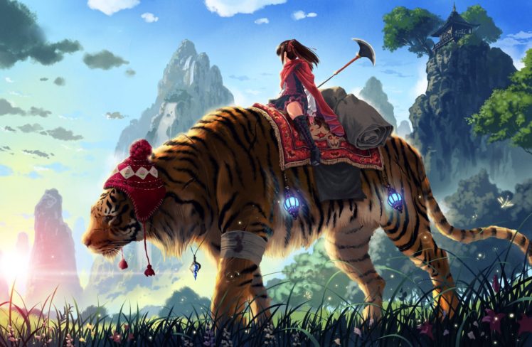anime, Tiger, Digital art, Original characters HD Wallpaper Desktop Background