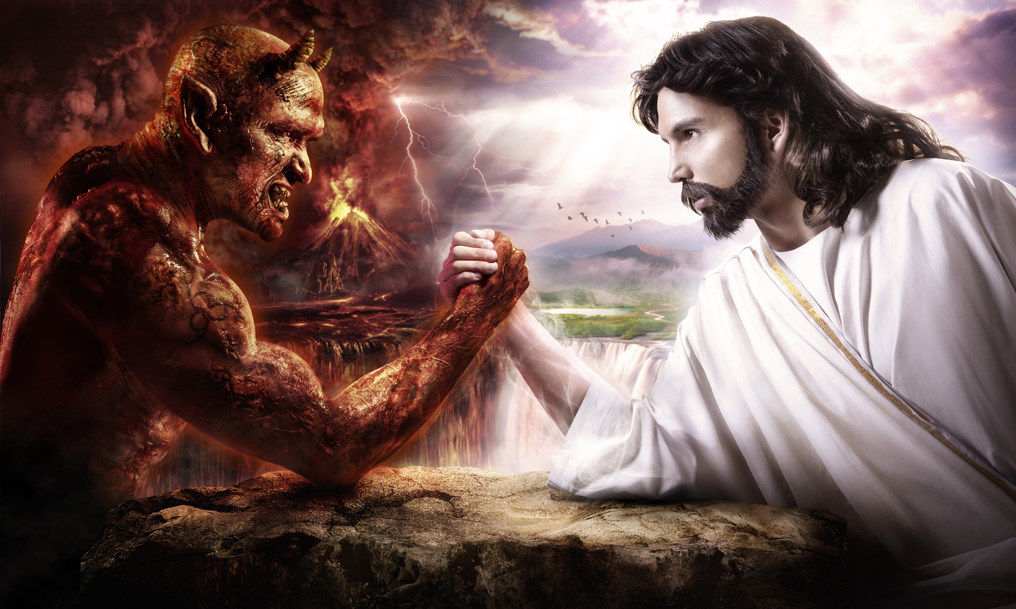 digital art, God, Satan Wallpaper
