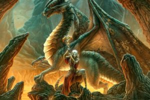 female drow, Dragon, Fantasy art