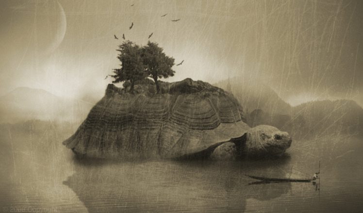 fantasy art, Sepia, Turtle HD Wallpaper Desktop Background