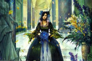 fantasy girl, Artwork, Flowers, Leaves, Fantasy art