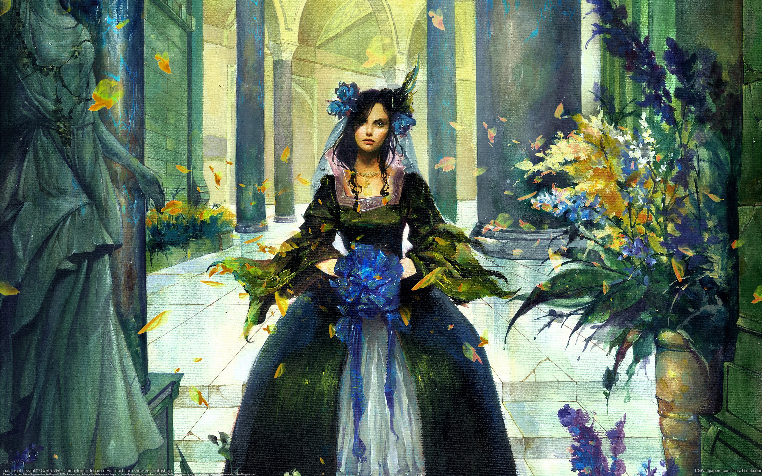 fantasy girl, Artwork, Flowers, Leaves, Fantasy art Wallpaper
