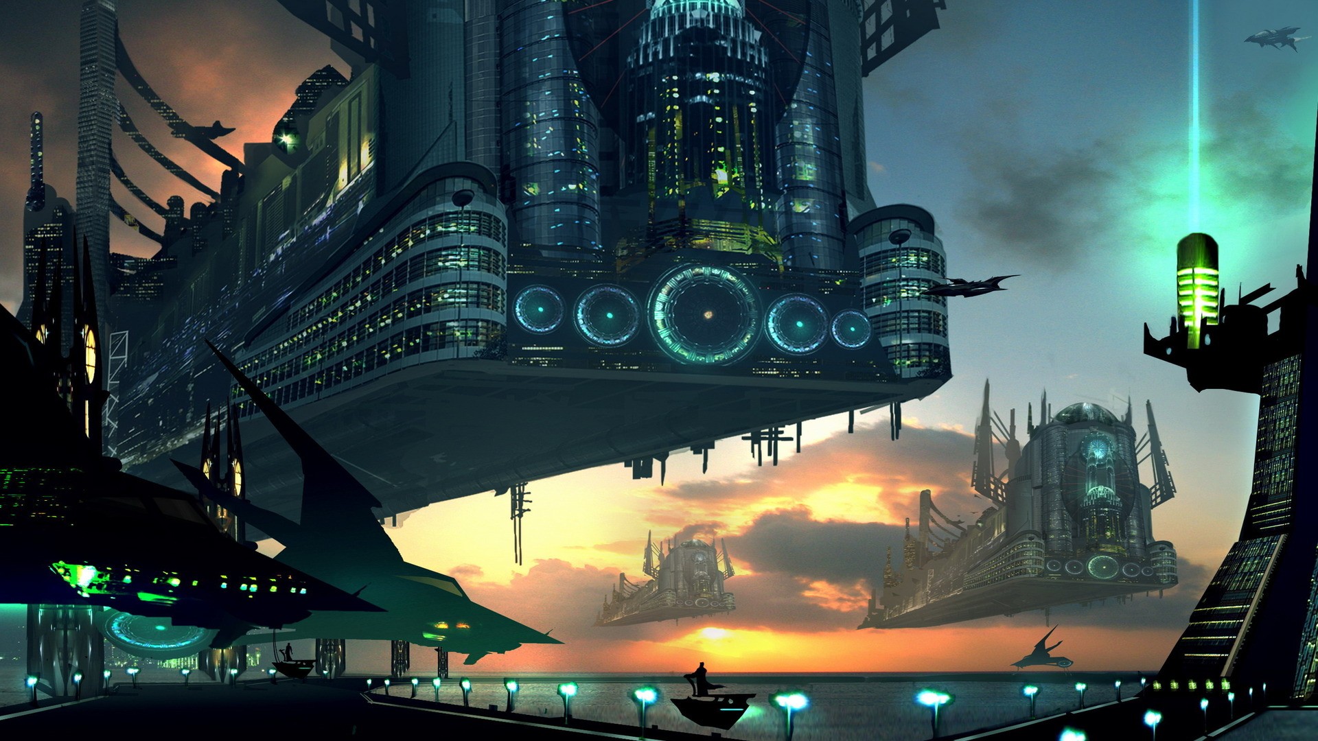 futuristic, Spaceship, Fantasy art Wallpaper