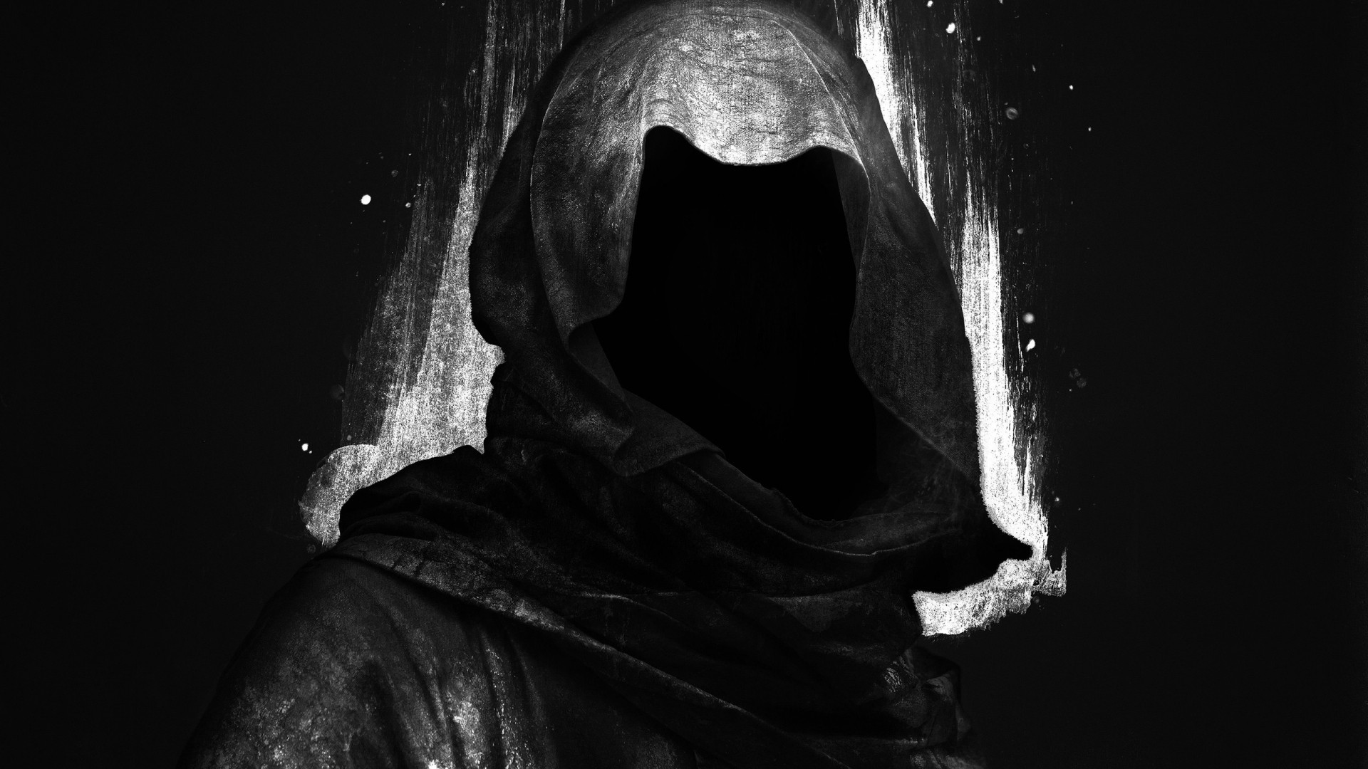 black background, Digital art, Hoods, Faceless, Dark, Grim Reaper