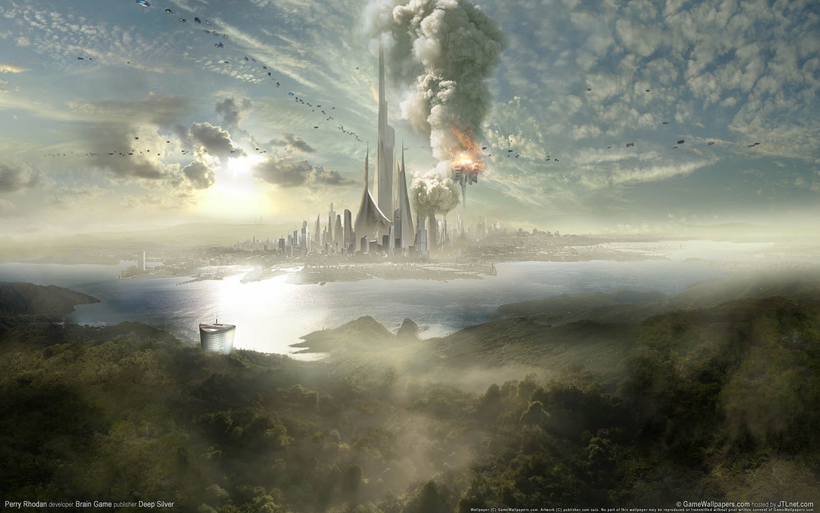fantasy art, Futuristic city, Artwork, Landscape, Science fiction Wallpaper