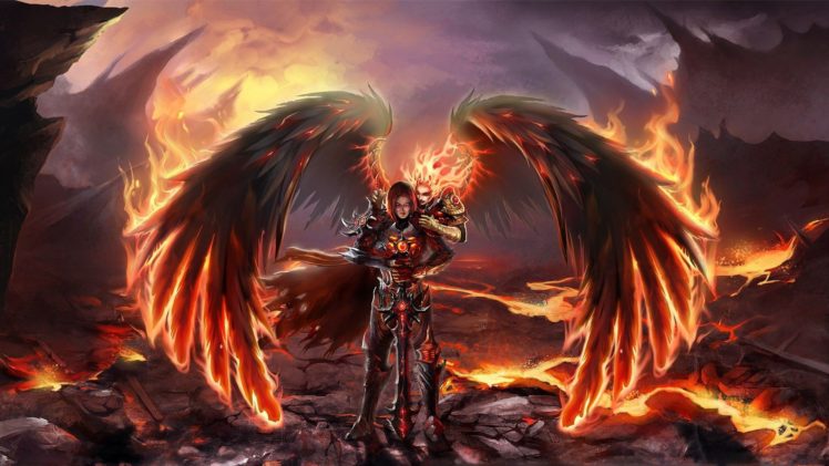 Heroes of Might and Magic VI, Video games, Fantasy girl, Fantasy art, Fire, Wings HD Wallpaper Desktop Background