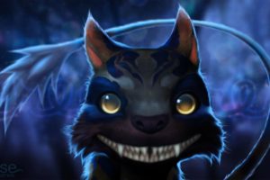 teeth, Cat, Blue background, Fantasy art