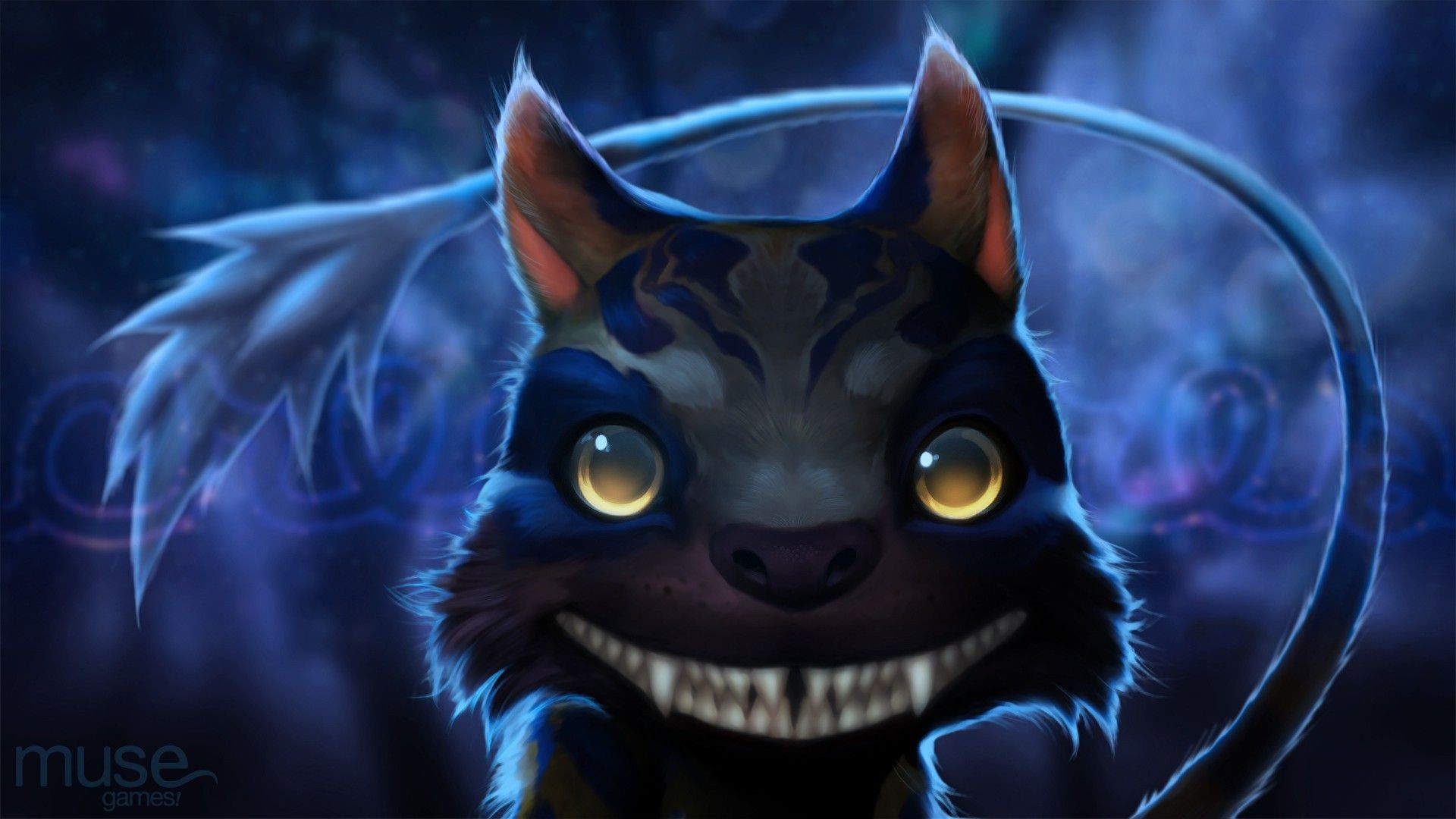 teeth, Cat, Blue background, Fantasy art Wallpaper