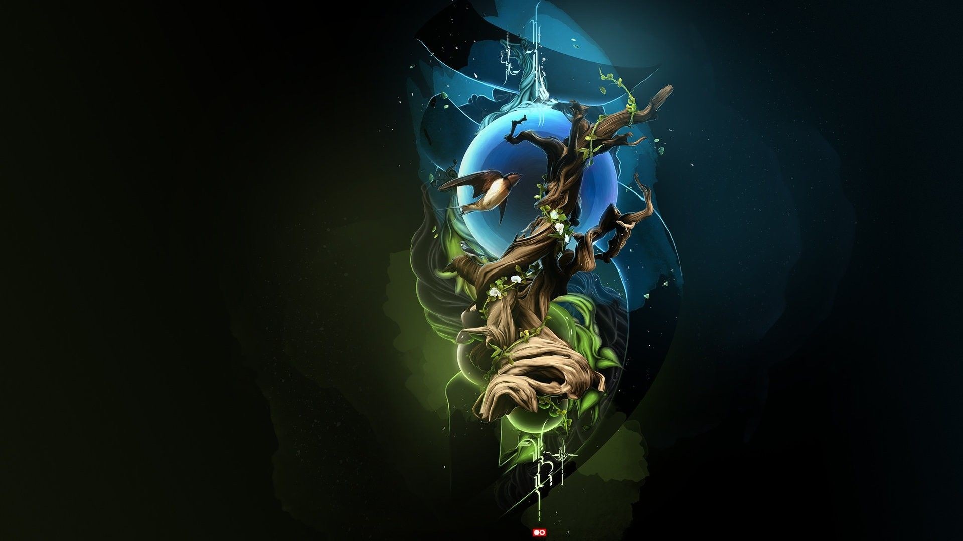 fantasy art, Digital art, Trees, Birds, Nature Wallpaper