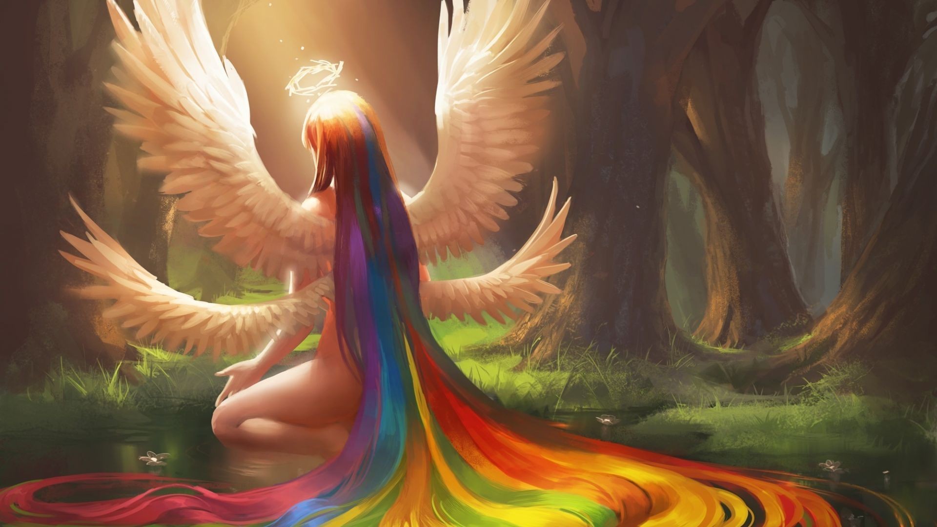 fantasy art, Angel, Forest, Rainbows, Sexy Wallpapers HD ...