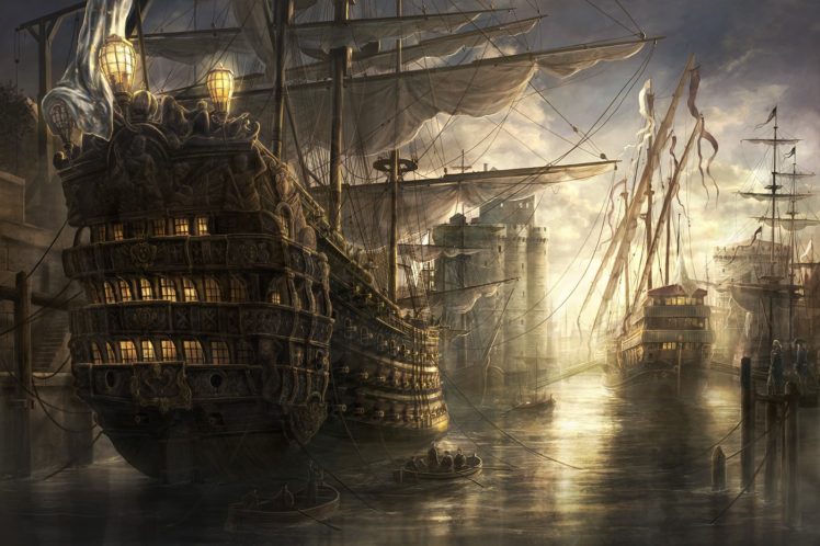 pirates, Sailing ship, Fantasy art, Artwork HD Wallpaper Desktop Background