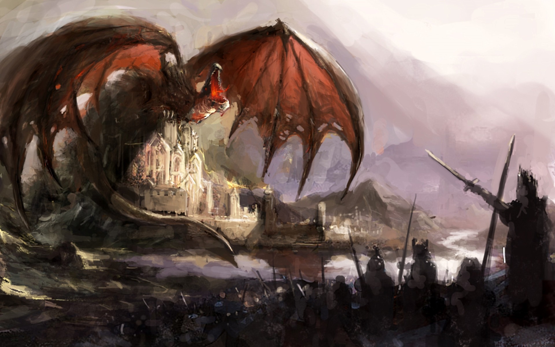dragon, Castle Wallpaper