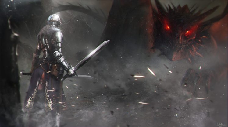 artwork, Knight, Dragon, Armor HD Wallpaper Desktop Background
