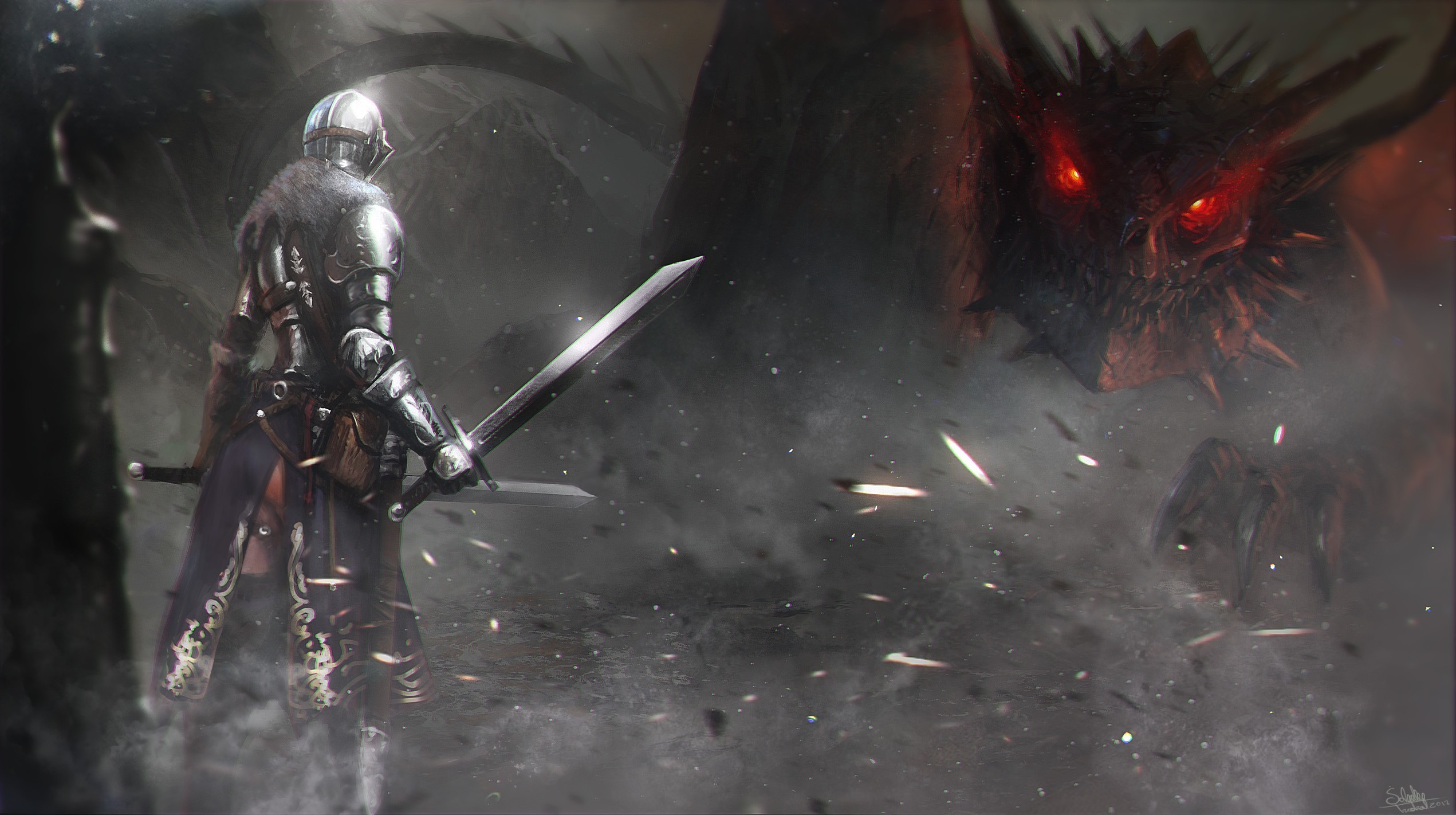 artwork, Knight, Dragon, Armor Wallpaper